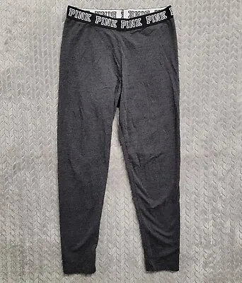 Victoria Secret Pink Leggings Womens Size Large Dark Gray Stretch Spell Out • $14.17