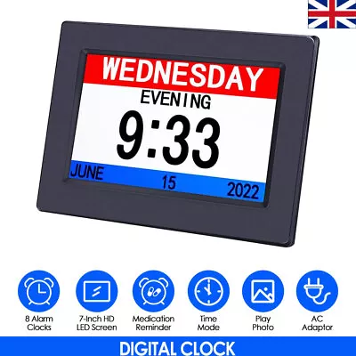 Digital Alarm Clock 7 Inch LED Screen Elderly Reminder Clock Multimedia Player • £29.44