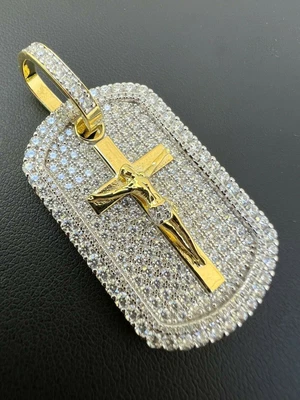 $153.99 • Buy 3Ct Round Jesus Natural Moissanite Dog Tag Pendant 14k Two Micron Yellow Gold