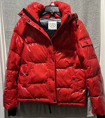 NWT S13 NY Ella Down Fill Glossy Puffer Coat Detachable Hood Flame (Red) Size S • $149