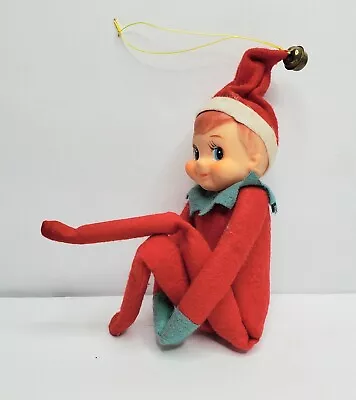 Vintage Christmas Pixie Elf Knee Hugger JAPAN Plastic Tree Felt Side Eye  • $39