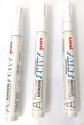 3 X Uni White Paint Marker Oil Based Opaque Pen - Stone Metal Glass Wood Plastic • £6.49