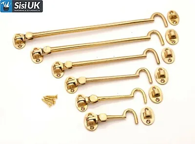 Brass Cabin Hook Eye Door Hold Back Open Gate SILENT Anti Rattle +Screws • £14.35