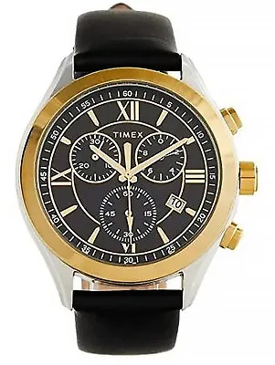 Timex TW2R90100 Men's Analog Chronograph Watch Black Leather Strap  • $59.95