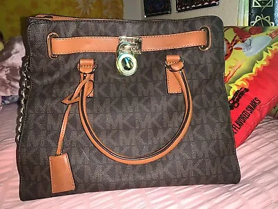 Michael Kors Hamilton Monogram Logo And Leather Satchel  • $120