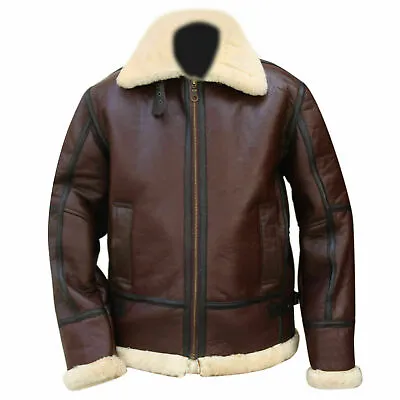 Mens Aviator B3 Raf Irvin Ww2 Bomber Genuine Leather Jacket Men Fur Coat • $254.71