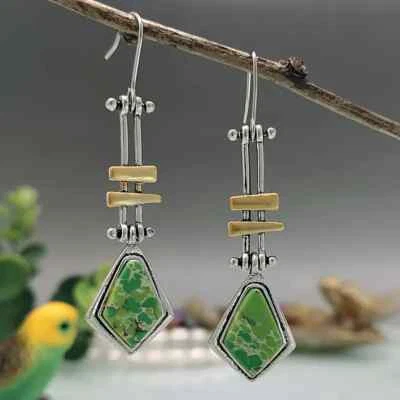 $5.25 • Buy Vintage Mechanical Boho Asymmetrical Sterling Turquoise Dangle Earrings
