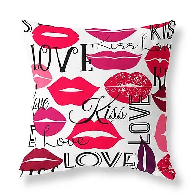 Lips Kiss Love Zip FILLED CUSHION Designer Red • £20.99