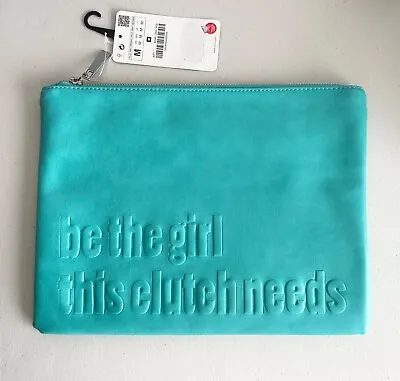 $35.99 • Buy ZARA Turquoise Clutch Bag  Be The Girl This Clutch Needs  Text Embossed 6246/004