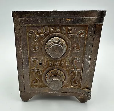 Vintage Grand Jewels KEYLESS Combination Safe Coin Bank Double Dials Cast Iron • $39.99