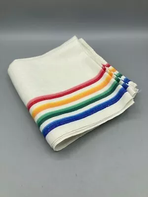 Set Of 4 Vintage Rainbow Stripe Linen Kitchen Tea Towels • $9.99