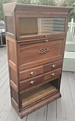 Antique Gunn Mahogany 4 Stack Sectional Barrister Bookcase W/Desk & Drawers • $799.99