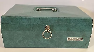 Vintage SEARS ROEBUCK AND CO *Tower* Teal Locking Metal Safe Document Box W/ Key • $24.99