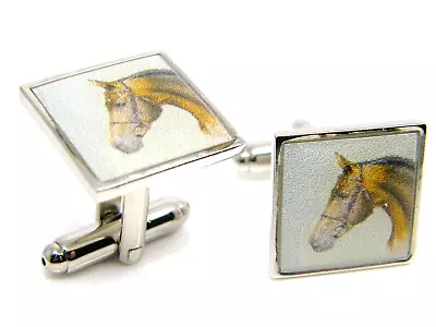 Horse Head Riding Badge Racing Cufflinks Gift Cuff Links Silver • £4.99