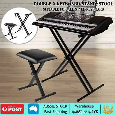 Keyboard Piano Stand & Stool Seat Adjustable Portable Folding Chair Seat SET • $46.45