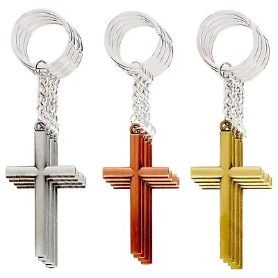 12 Pack Metal Cross Keychains Jesus Religious Key Rings Silver Copper Gold • $12.89
