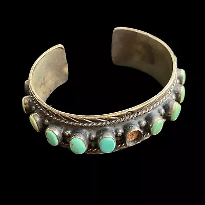 Vintage Zuni Navajo Sterling Silver Blue SNAKE EYE Turquoise Cuff Bracelet 50's • $49