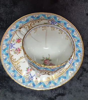 A/F  Antique Coalport Tea Cup & Saucer 19thc  With Ribbon And Bow Design  • £55