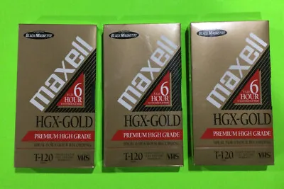 Maxell T-120 VHS HGX-Gold 6 Hour Video Cassette Tapes Premium High Grade 3 Pack • $5