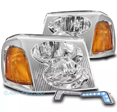 For 02-09 Gmc Envoy Xl Xuv Factory Style Chrome Headlight Lamp +blue Led Drl Kit • $141.95