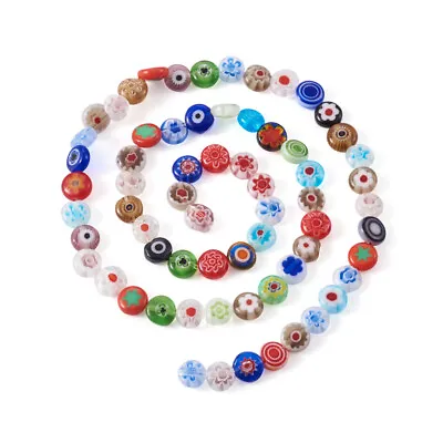 10 Strands 6mm Millefiori Lampwork Glass Beads Colorful Flat Round (700Pcs) • £24.35