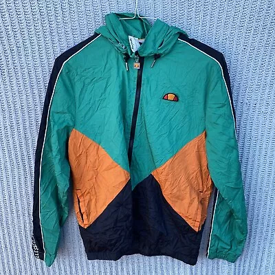 VTG Ellesse Windbreaker Jacket Adult Medium Colorblock Full Zip Hooded Mens M • $26.99