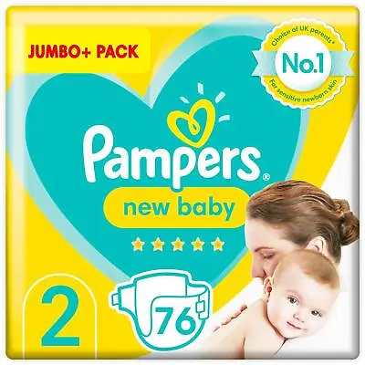 Pampers New Baby Size 2 Nappy 4-8Kg Topsheet Stretchy - Jumbo+ Pack 76 Nappies • £15.99