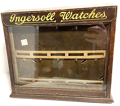 Vtg INGERSOLL WATCHES Tin Metal Cabinet Display 1920's Glass Front Holds 10 • $375