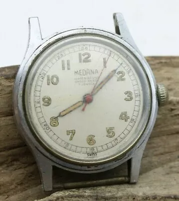 Vintage Swiss Made MEDANA Military Style 7J Wrist Watch 33.2mm 18mm LUG (B3B2) • $65