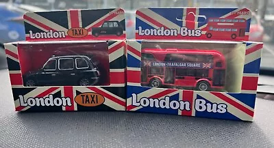 Double Decker Red Bus & Black Vintage British Taxi England Diecast Model London • £6.50