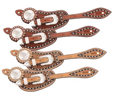 Western Spur Straps - Basket Stamped Leather - Silver Accents - Light Or Medium • $32.45