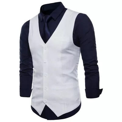 Mens Single Breasted Business Vest Sleeveless Jacket Summer Waistcoat Slim Fit D • $21.10