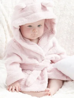 New Baby Girls Dressing Gown Robe Hooded Teddy Ears Pink Size 6-12 Months • £7.99