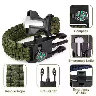 Paracord Survival Hiking Bracelet Fire Starter Compass Whistle Cut Tactical NEW • $7.99