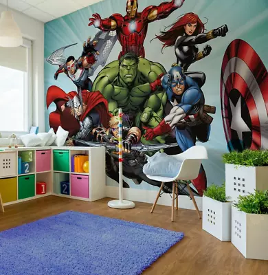 Marvel Avengers Kids Bedroom Wallpaper Thor IronMan Black Widow Captain America • $107.68