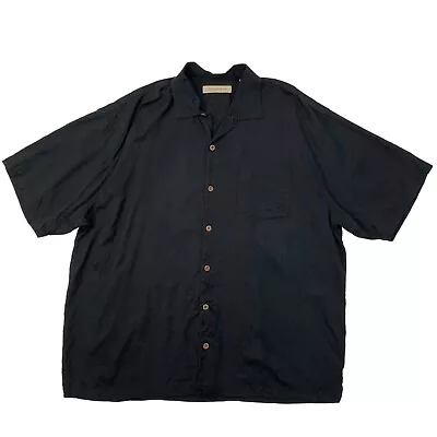 Vintage Tommy Bahama Shirt Men XLX Big Man Black Silk Jacquard Camp Short Sleeve • $21.20