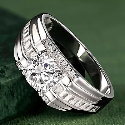 2CT Men's Moissanite Wedding Rings Comfort Fit Wedding Bands 925 Sterling Silver • $51.99