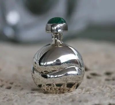 Vintage Sterling Silver And Malachite Taxco Snuff - Perfume Bottle - TH88 • $77.72