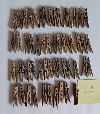55 Vintage Weathered Wooden Clothes Pins Spring Hinge Great For Crafts • $17.95