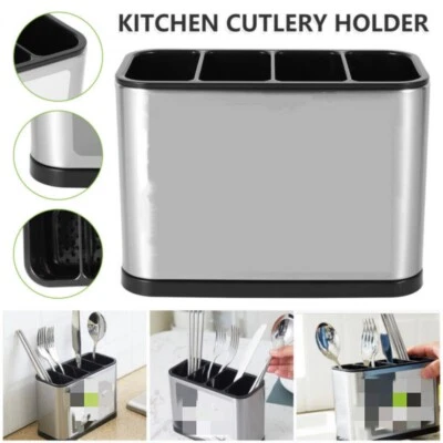 $20.89 • Buy Stainless Steel Kitchen Cutlery Utensil Drainer Holder Organiser Basket Caddy