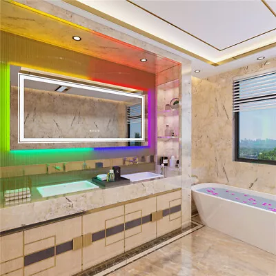 Coolest Oversized RGB LED Bathroom Mirror Dimmable Defog Memory Vanity HD Mirror • $309.93