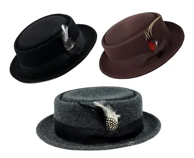 Heisenberg Style Porkpie Pork Pie Fedora Hats With Feather 100% Wool • $39.99