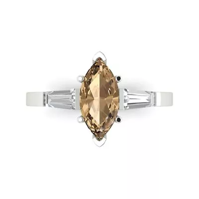 2 Ct Marquise 3 Stone Simulated Champagne Stone Promise Ring 14k White Gold • £277.69