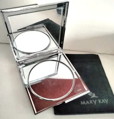 Mary Kay Silver Compact 2 Sided Travel Mirror Black Pouch Gold Accents RETRO VTG • $24.99