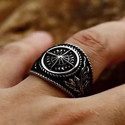 Vintage Viking Compass Star Ring Stainless Steel Explorer Compass Biker Ring • $12.88