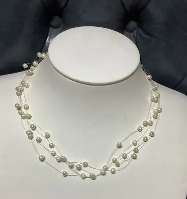 Vintage La Sophia Genuine Pearl  Beaded Necklace Silvertone Great! • $8.50