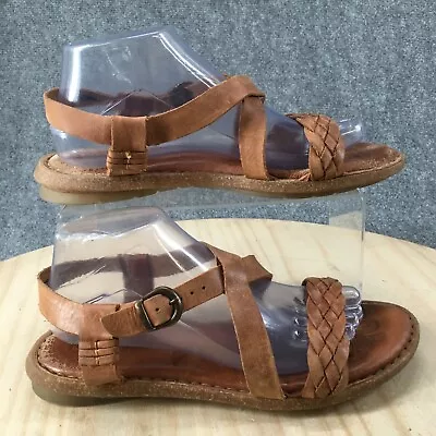 Born Sandals Womens 9 Braided Slingback Brown Leather Open Toe Buckled Casual • $25.99