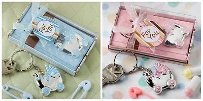 £35.08 • Buy 24 Blue Or Pink Baby Carriage Design Keychains Baby Shower Christening Favors