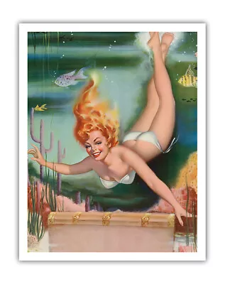 A Treasure To Behold - Mermaid Pose - Vintage Pin Up By Freeman Elliot 1950s • $19.98