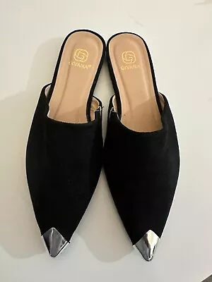 Women's Ladies Givana Black Velvet Pointed Mules Flat Slippers  UK Size 6 EU 39 • £8.99